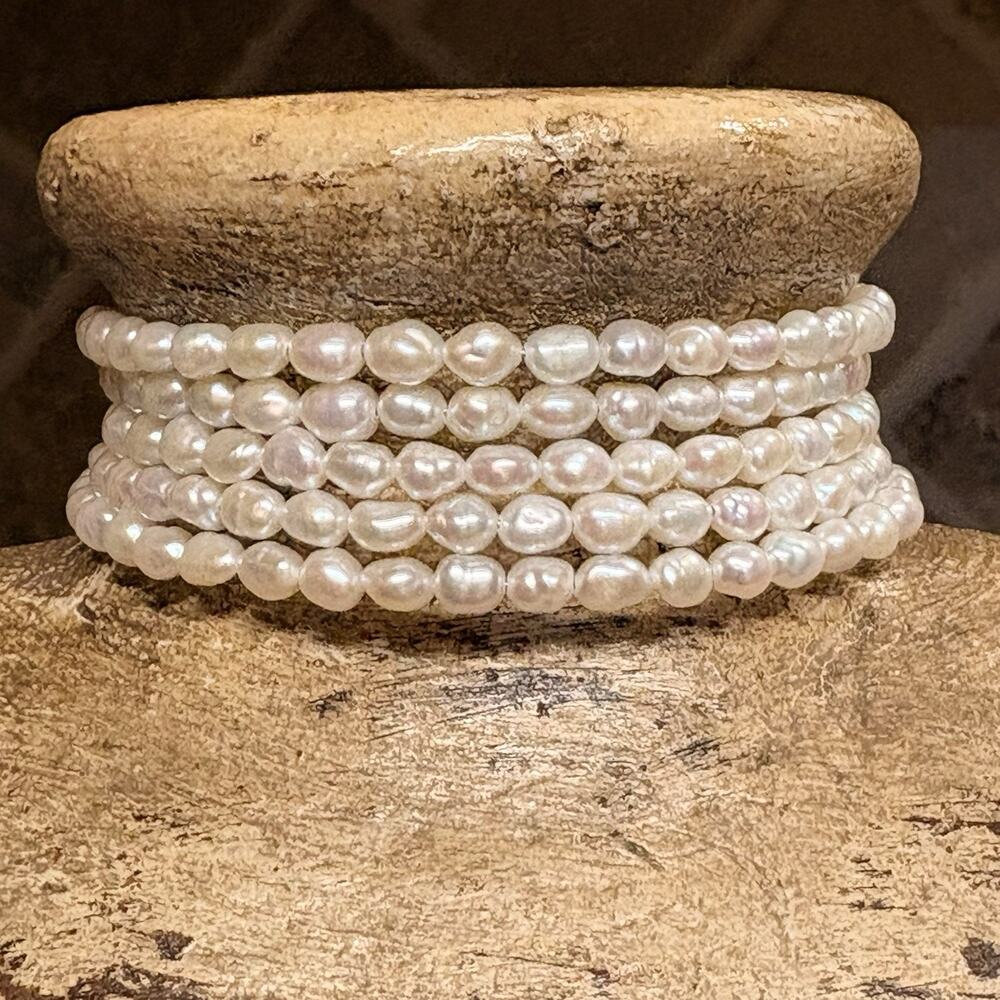 Freshwater White Rice Pearl Wire Wrap Bracelet Dainty Simple & Beautiful
